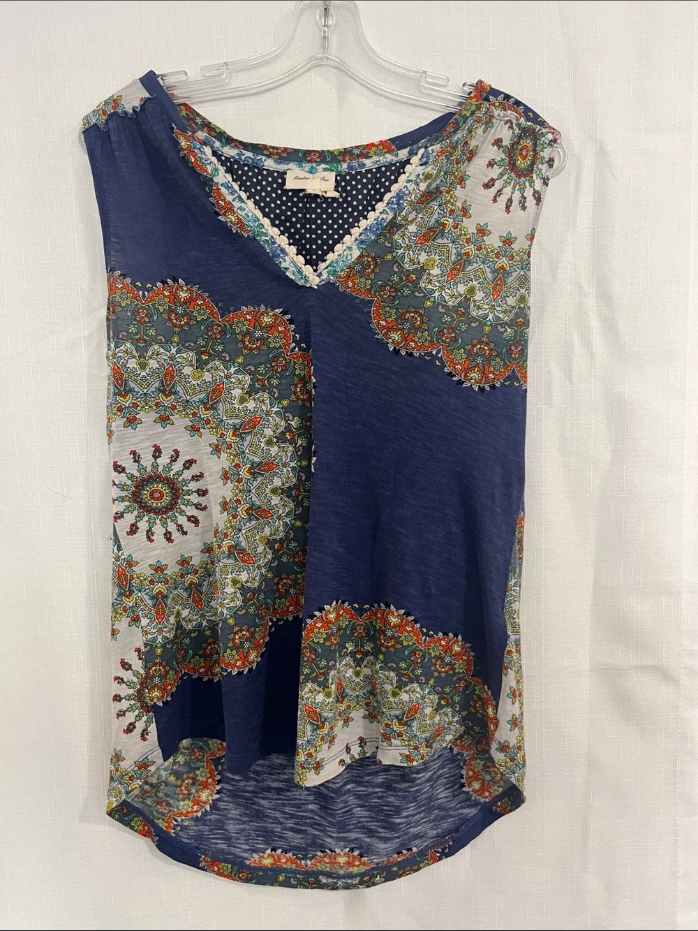 Meadow Rue Navy Paisley Medallion V‑Neck Tank-medium